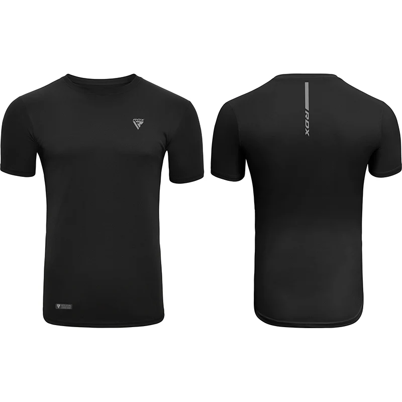RDX T2 Camiseta de ginástica Manga Curta Preta Suor-Wicking Gym - Image 9